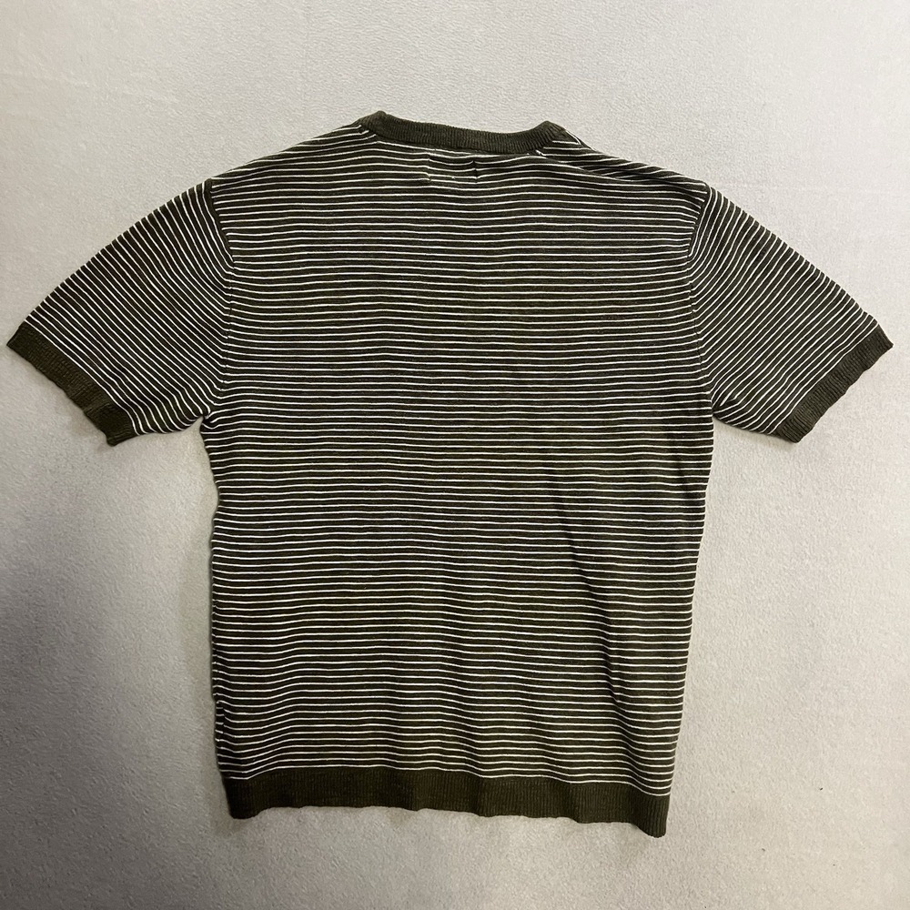 American Eagle T-Shirt Men's Size Medium Green White Striped Short Sleeve Ringer - Picture 2 of 7